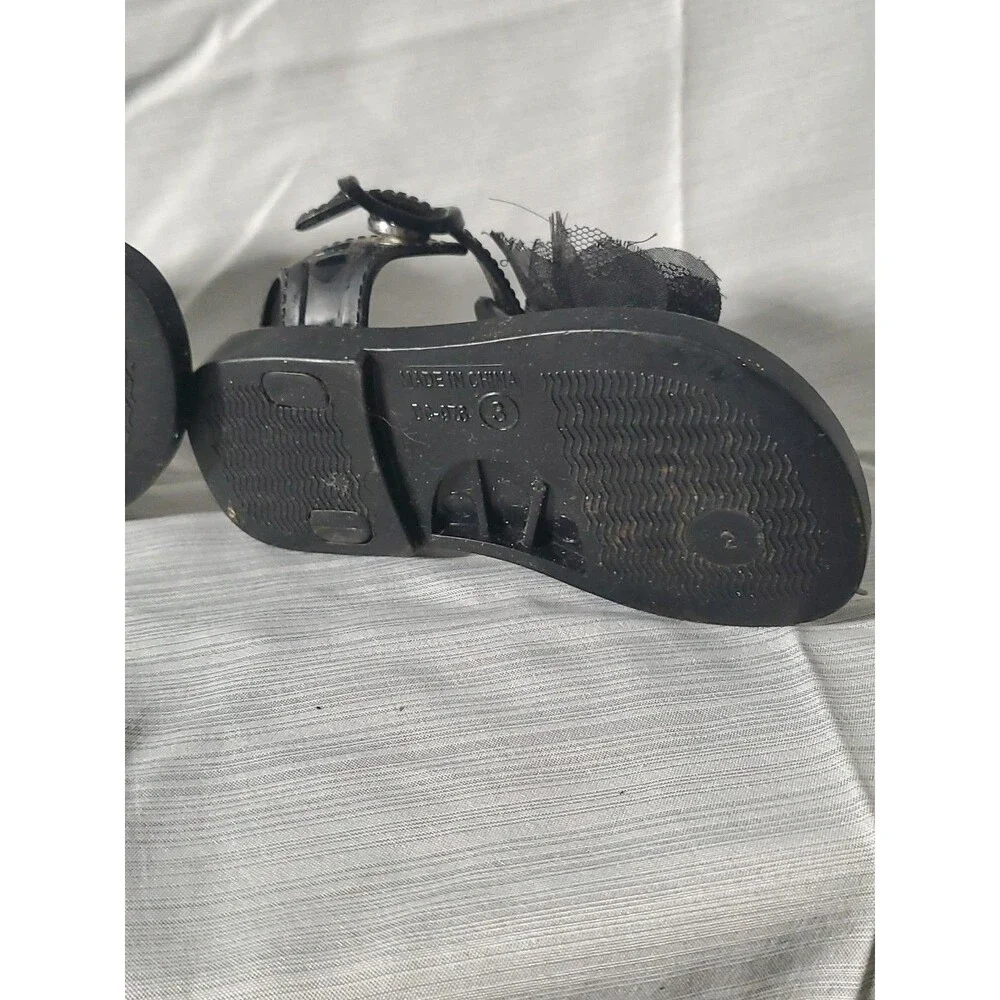 Baby Girl Black Jelly Sandals‎ W/Flower (Size 3) Spring/Summer/Easter/Beach - Picture 9 of 16